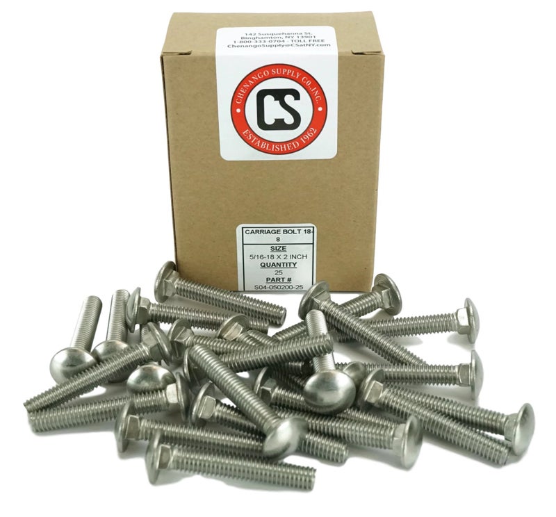 Chenango Supply Stainless 5/16-18 x 2inches Carriage Bolt (1inches to 5inches Lengths Available in Listing), 18-8 Stainless Steel,25 Pieces (5/16-18x2) - Image 2